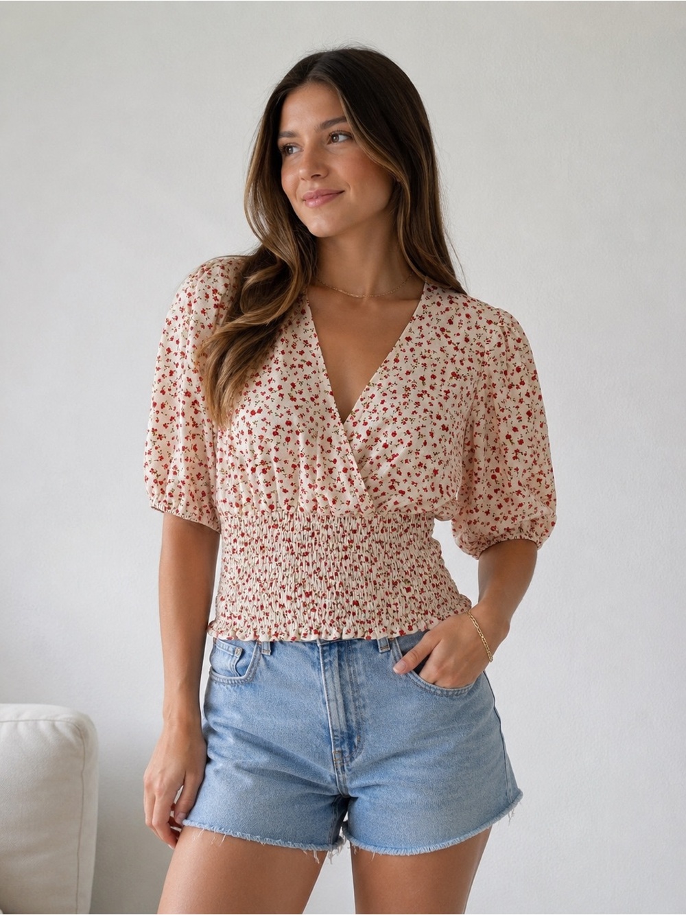 1. STATE Floral Puff Sleeve Blouse Smocked Waist SZ S Coquette - Picture 1 of 6